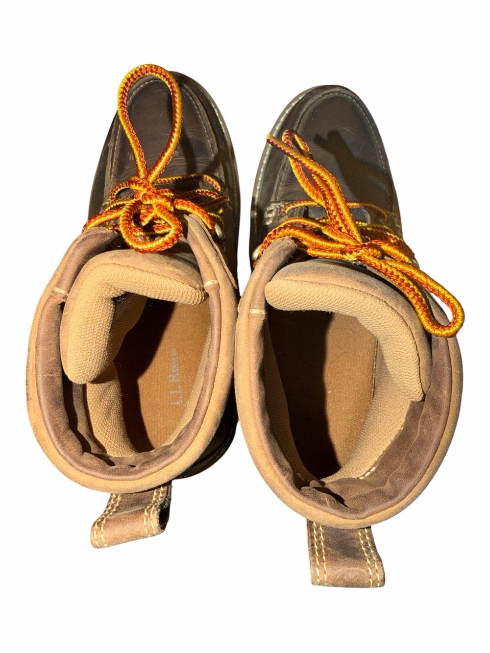 L.L. Bean Brown Leather Moc-Toe Boots with Orange Accent Laces - Picture 4 of 6
